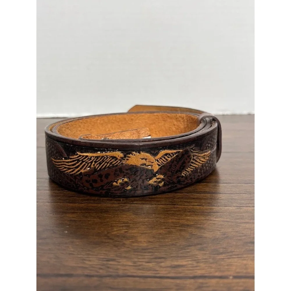 Wrangler Mens Brown Leather Embossed Eagle Western Belt Size 38 MBLT 08713A-11F